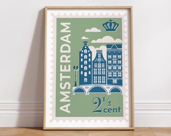 Amsterdam Print | Amsterdam City Skyline Poster | Wall Art | Wall Decor | Travel Gift | Office Decor | Mid Century style, City Prints
