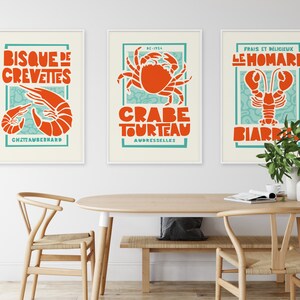 Kitchen Prints Set of 3 Prints French Shellfish Seafood Posters Mid ...