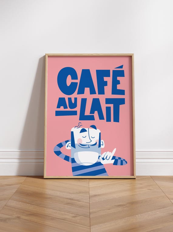 Coffee Print | Cafe au Lait | Foodie Gift | Kitchen Art | Poster Print | Wall Decor | French | Housewarming | Mid Century style