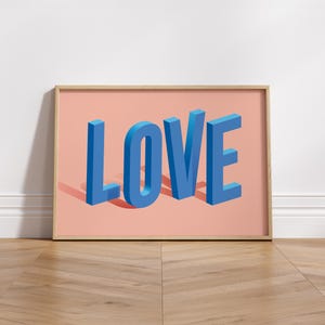 LOVE Art Print – Bold 3D Typography Poster Blue & Pink