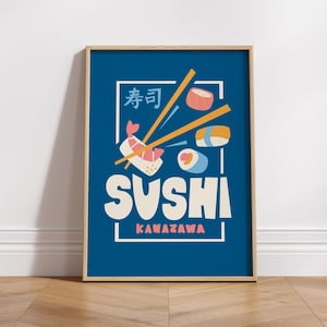 Kitchen Poster Print | Japanese Sushi Poster | Foodie Gift | Wall Decor | Quirky Art Print | Housewarming Gift | Mid-Century style