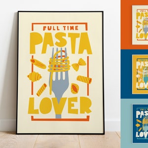 Pasta Lover Print | Italian food | Spaghetti Farfalle Fusilli Penne | Foodie Gift | Wall Decor | Quirky Art Print | Mid-Century | Vintage