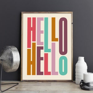 Hello Hello Poster | Wall Decor | Quirky Art Print| Wall Art Gift | Typography Wall Art | Typography Print | Fun Bold Colours