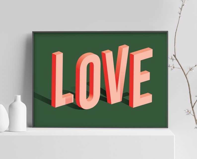 LOVE Art Print – Bold 3D Typography Poster image 2