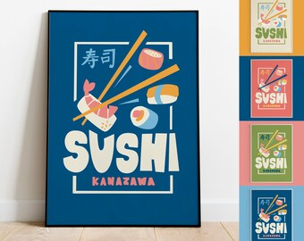 Kitchen Poster Print | Japanese Sushi Poster | Foodie Gift | Wall Decor | Quirky Art Print | Housewarming Gift | Mid-Century | Vintage