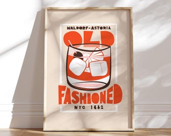Vintage Old Fashioned Cocktail Print: Bold Bar Cart Art