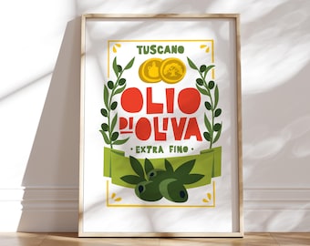 Kitchen Poster Print | Italian Olive Oil Poster | Foodie Gift | Wall Decor |Quirky Art Print | Housewarming Gift | Mid-Century style