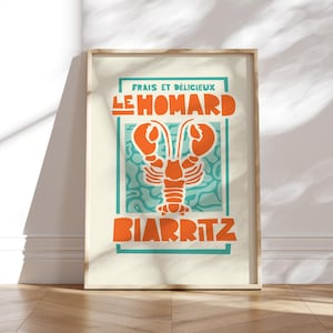 Kitchen Poster Print | French Biarritz Lobster | Le Homard | Foodie Gift | Wall Decor | Quirky Art Print | Mid Century Modern style