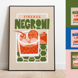 Negroni Firenze Poster Print | Aperitif Cocktail Gift | Wall Decor | Quirky Art | Housewarming Gift | Mid-Century | Vintage | hotel bar