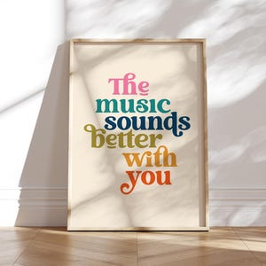The Music Sounds Better With You Poster, Stardust, Wall Decor, Retro Art, Ibiza nineties 90s Dance Music print, picture wall typo gift