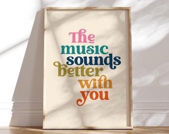 The Music Sounds Better With You Poster, Stardust, Wall Decor, Retro Art, Ibiza nineties 90s Dance Music print, picture wall typo gift