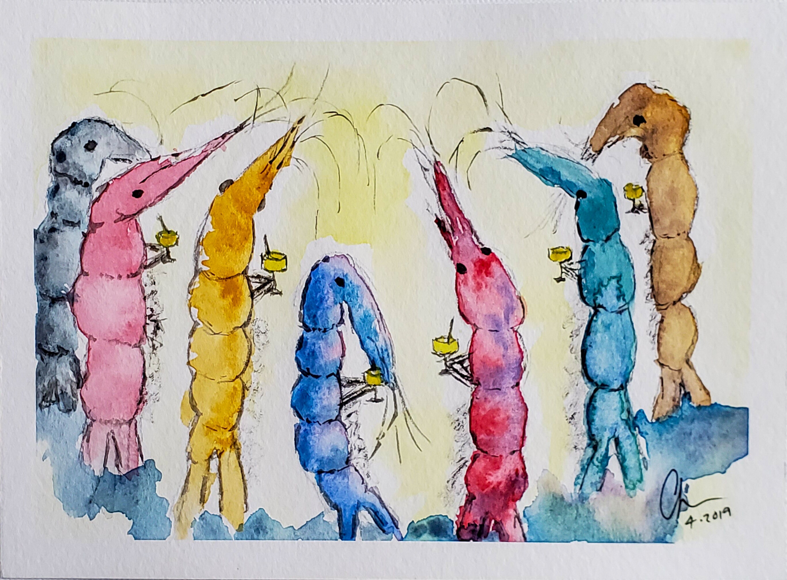Shrimp Cocktail WATERCOLOR, Giclée Print - Painting by Chet Johnson - Available in multiple sizes - Ready to Frame