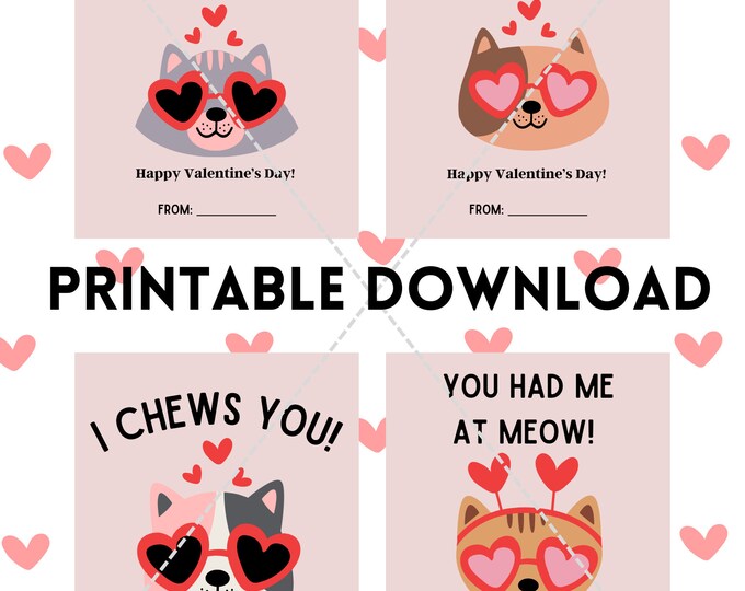Printable Cat Valentines Cards, Kids Valentines, Instant Download Kids ...