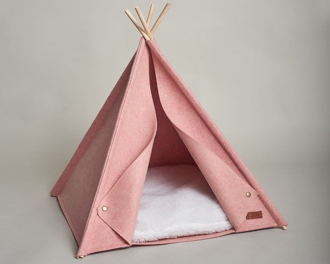 Pet Teepee With Fur Pillow Pink House for Cats and Small Dogs Etsy