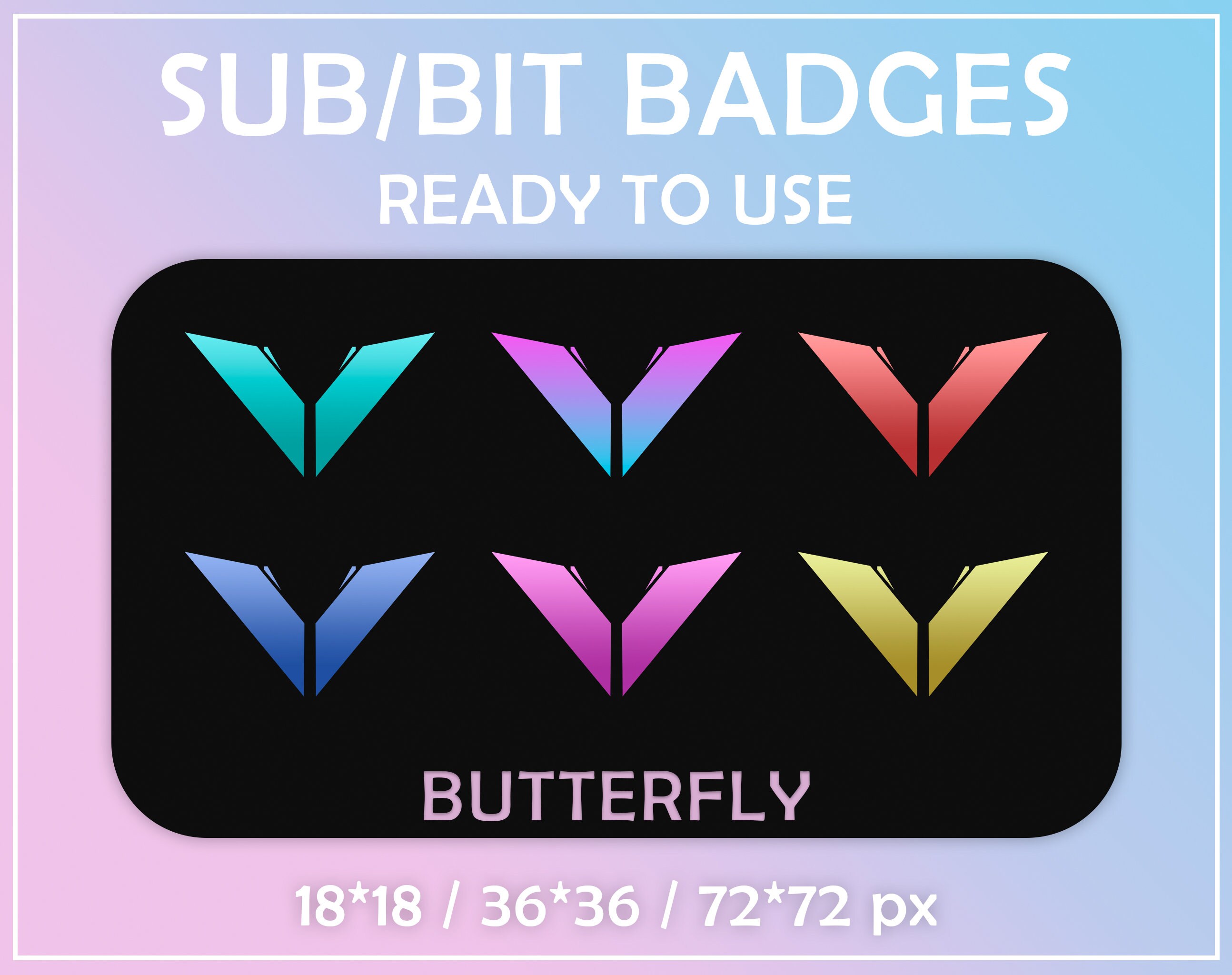 Twitch Sub Badges for Subscribers. Modern Butterfly Badges for Etsy