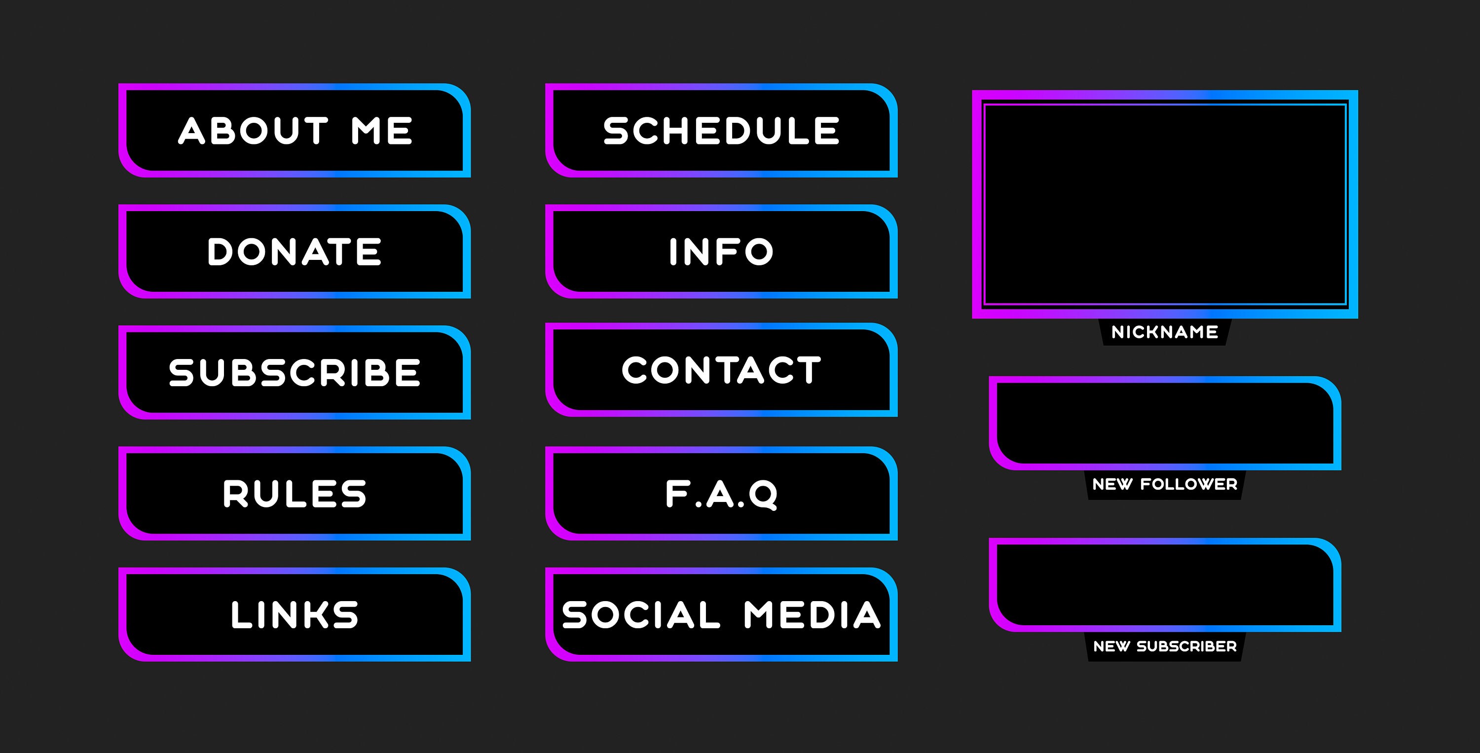 Twitch Profile Panels with Facecam. Modern gaming panels for Etsy