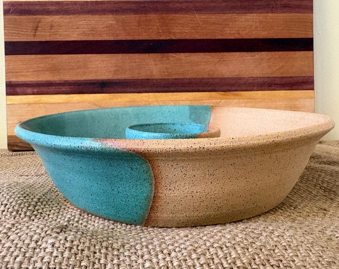 Ceramic wheel thrown chip and dip bowl