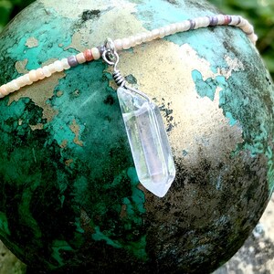 polished clear quartz point necklaces on beaded chain - 3 colors available