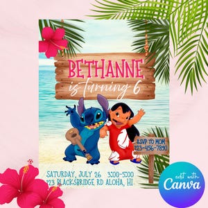 Editable Lilo and Stitch Birthday Invitation | Custom Canva Template | Instant Download | Digital Invite