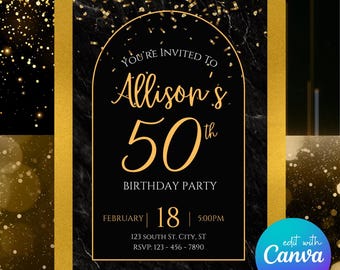 Editable 50th, 60th, 70th, or 80th Birthday Invitation Templates | Custom Canva Templates | Instant Download | Digital Invite
