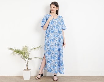 Blue hand printed caftan,KA03-CO01, Caftan dress, Kaftan, plus size dress, stylish, Elegant,Holiday Dress,Evening dress,loose fit,Vacation