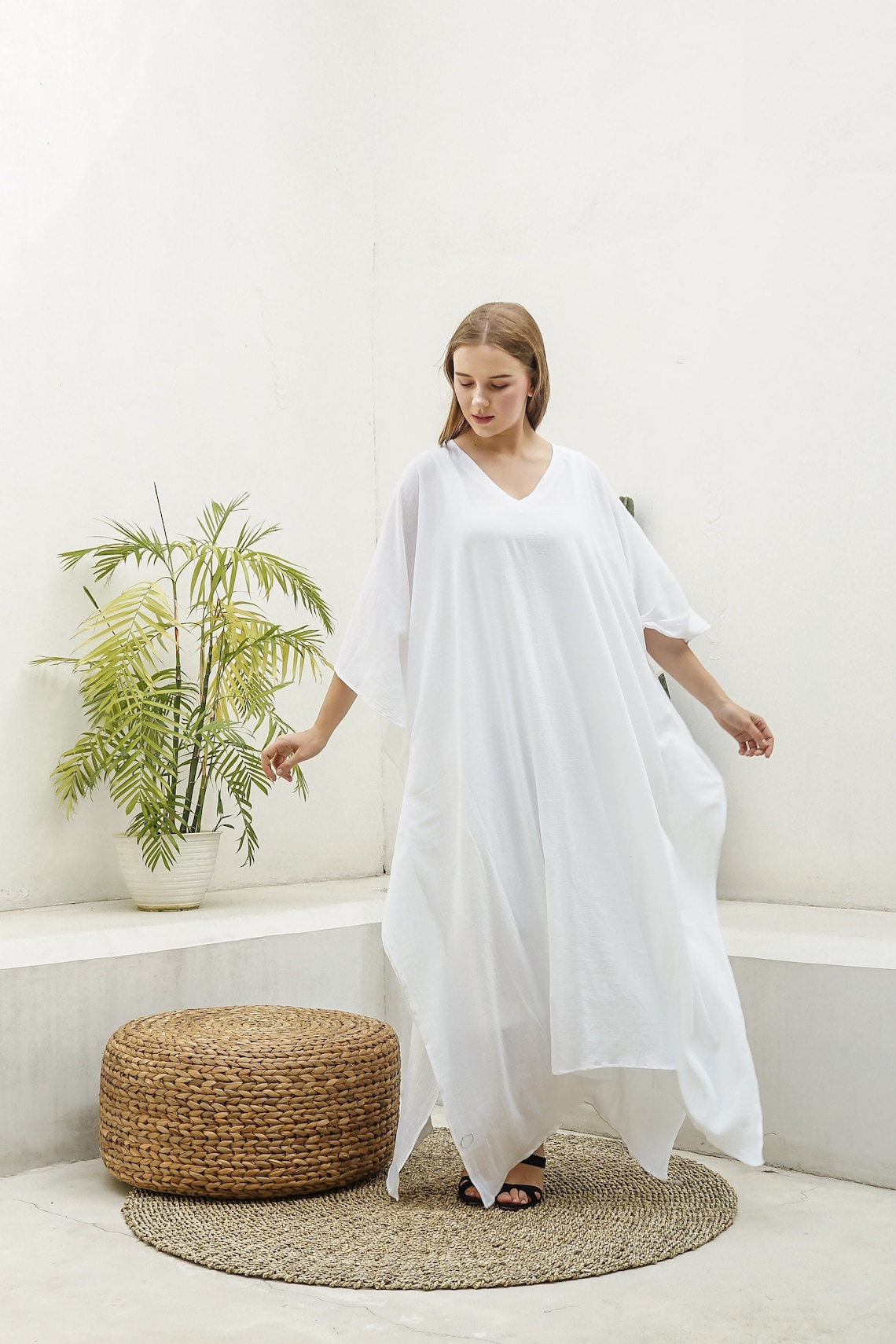 White Cotton Gauze Caftan KA05 Caftan Dresslong Kaftan Etsy