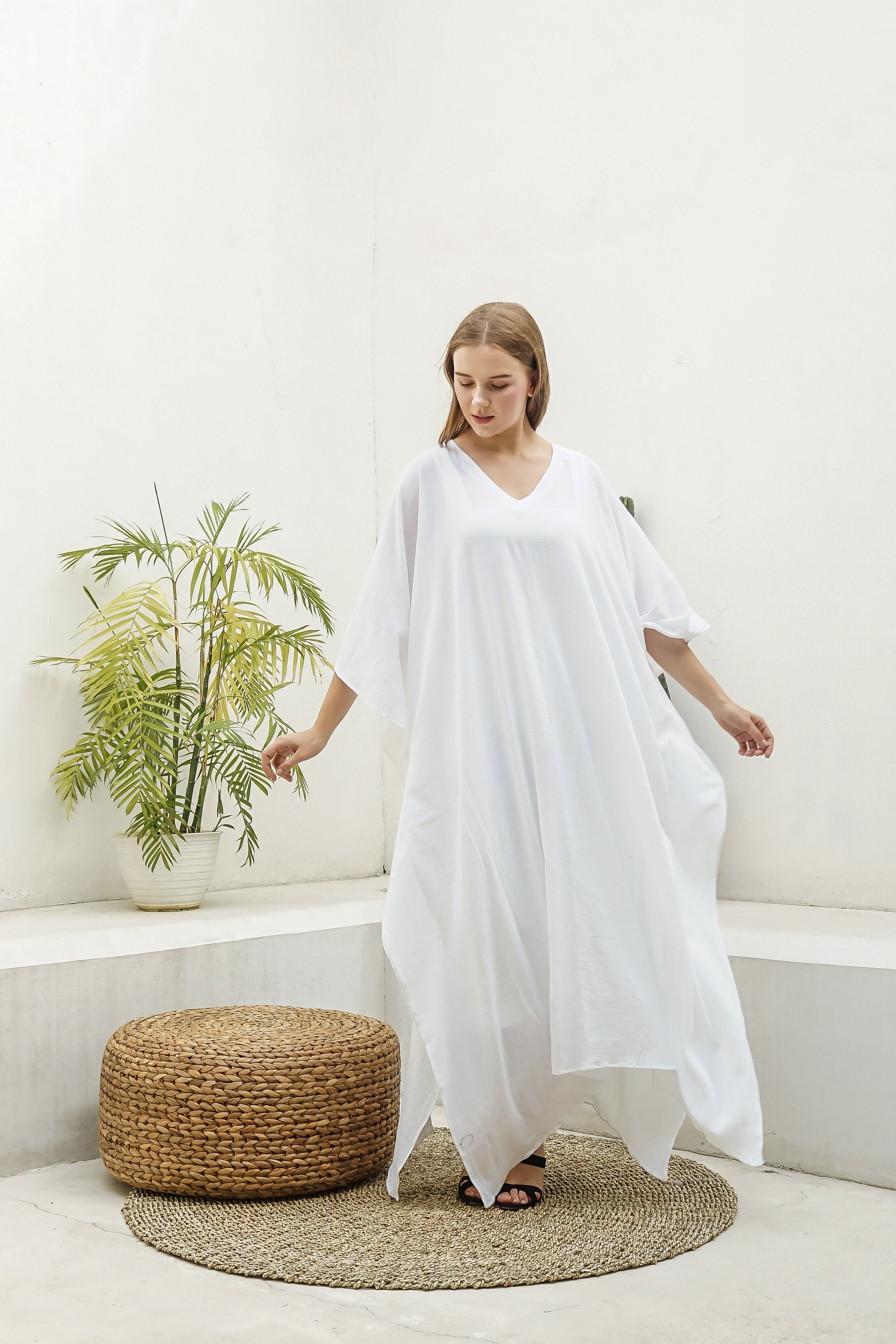 White cotton gauze caftan KA05 Caftan dressLong Kaftan Etsy