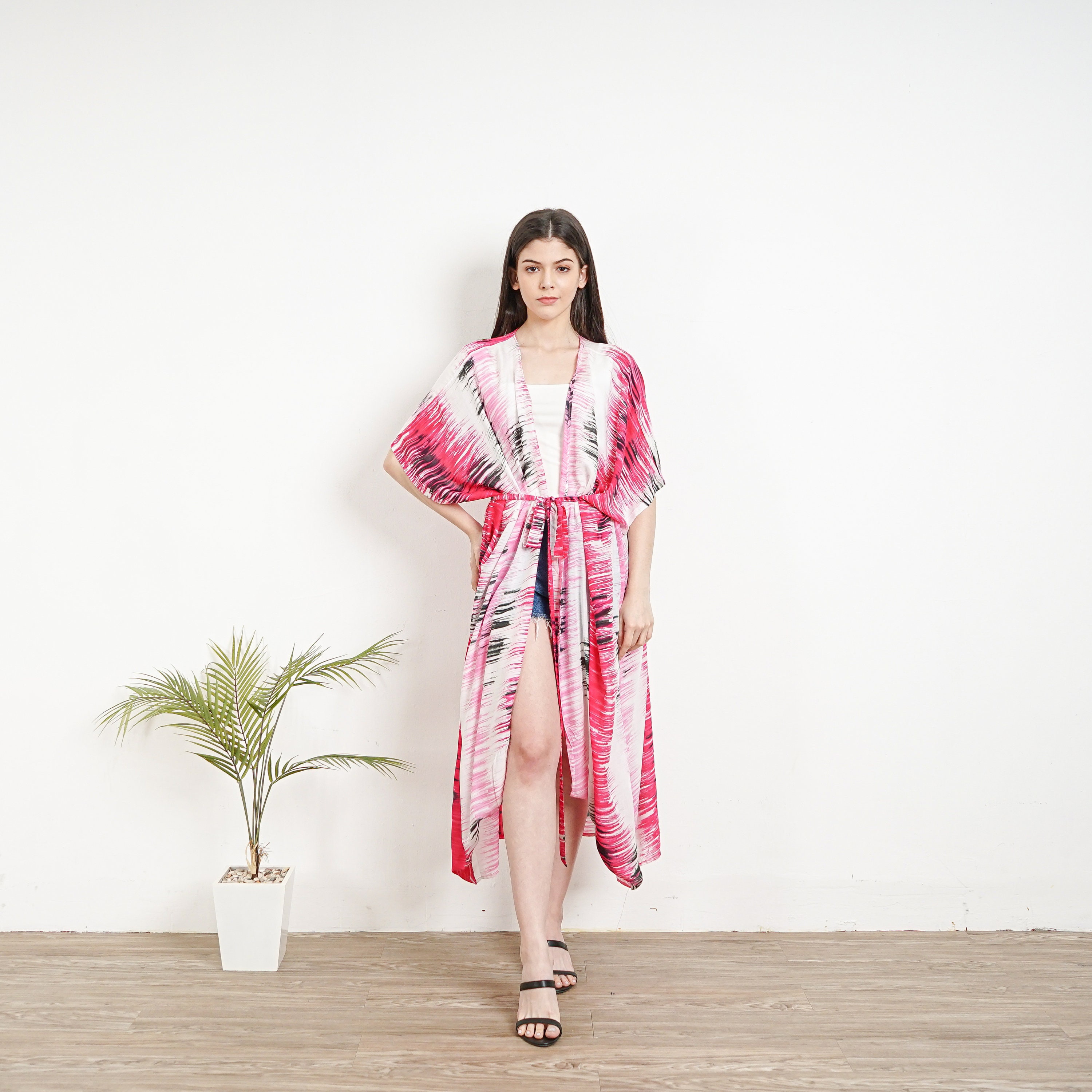 Kimono tie dye robe KI01-RA22 Pink-White kimono robe tie dye - Etsy Polska