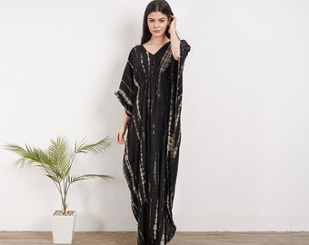 Cáftan teñido de corbata negra, KA04-RA01, vestido de Caftan, vestido kaftan, elegante, elegante, elegante, Miami, lbiza, vestido de fiesta, vestido de noche, suelto