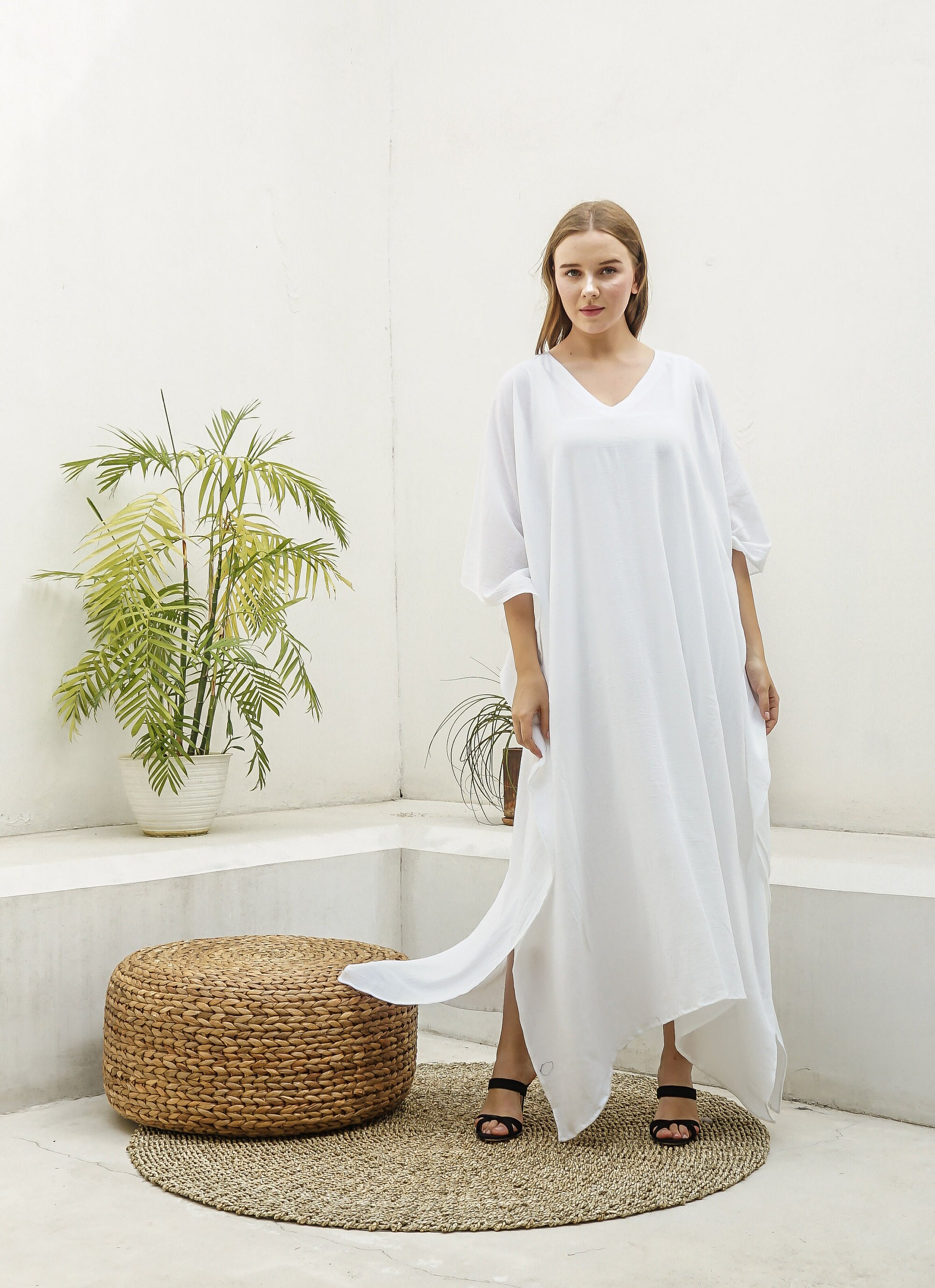 White cotton gauze caftan KA05 Caftan dressLong Kaftan | Etsy