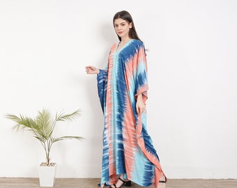 Blue-Orange Tie dyed caftan, KA01-RA19, Caftan robe, Kaftan Dress, élégant, Élégant, Miami, lbiza, Robe de vacances, Robe de soirée, lâche