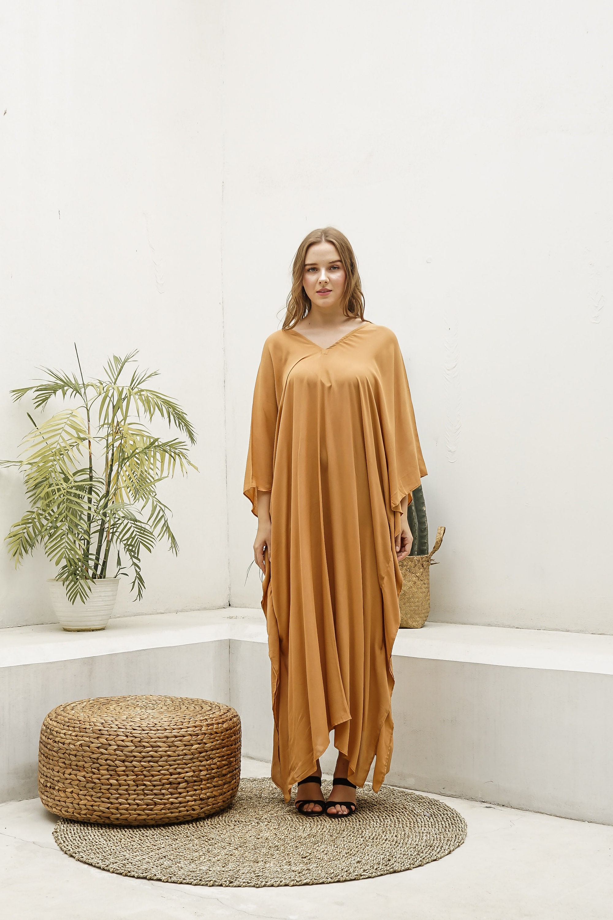 Silk Ikat Caftan Brown Dress