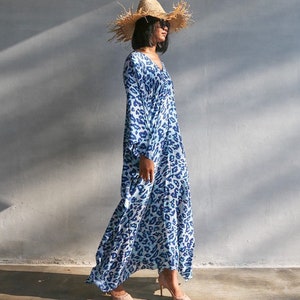 Leopard Caftan,KA01 leopard blue, Caftan dress, Kaftan, plus size dress, stylish, Elegant, lbiza,Holiday Dress,Evening dress,loose fit,