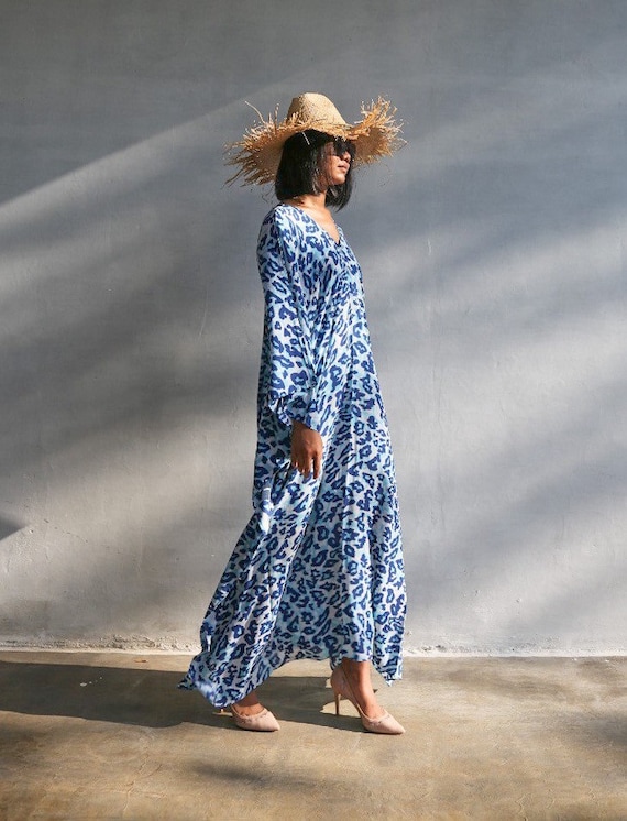 blue hydrangea maxi dress Final Sale Plus Size Off the Shoulder Long Sleeve Dress in Pink & Blue Zebra Print main image 1