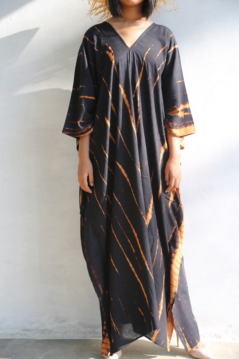 Designer Caftan Black Rayon Gown with Tassels
