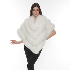 White Fur Wrap Fox Fur stole Fox Fur shawl Bridal wrap bridal cape white Fox fur wrap 4 line fox fur 100% naturel  63×15.7 inch