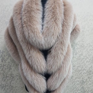 Black fur wrap Fox,  White Fur stole Fox Fur shawl Bridal wrap bridal cape white Fox fur wrap 4 line real fox fur, Free Size 63/ 15.7  inch.