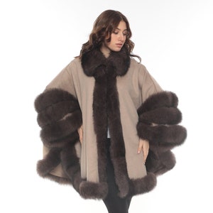 Genuine Fox Fur Cape Coat In Brown Color