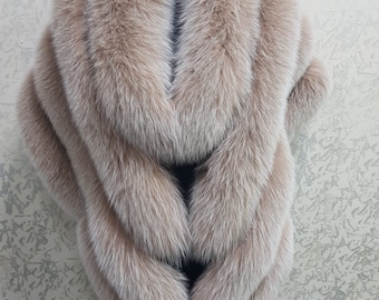 Black fur wrap Fox,  White Fur stole Fox Fur shawl Bridal wrap bridal cape white Fox fur wrap 4 line real fox fur, Free Size 63/ 15.7  inch.