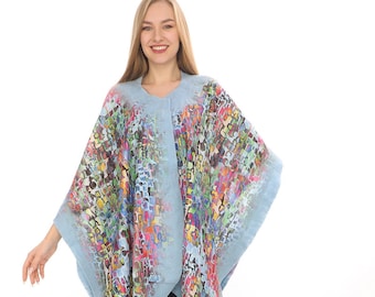 Mulberry Silk Merino Wool Shawl: Felted Poncho Caftan