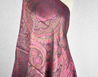 Hand Loomed Lightweight Silk Scarf, Floral Paisley Pashmina Wrap (28X70 inch)