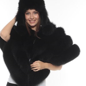 Black fur wrap Fox Fur stole Fox Fur shawl Bridal wrap bridal cape white Fox fur wrap 4 line real fox fur