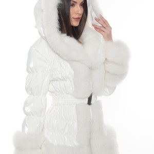 Women Down White Jacket With Natural Fox Fur Trim, Winter Hoodie Coat ...