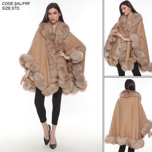 Poncho Bat Sleeve Cape with Faux Fur Trim 48