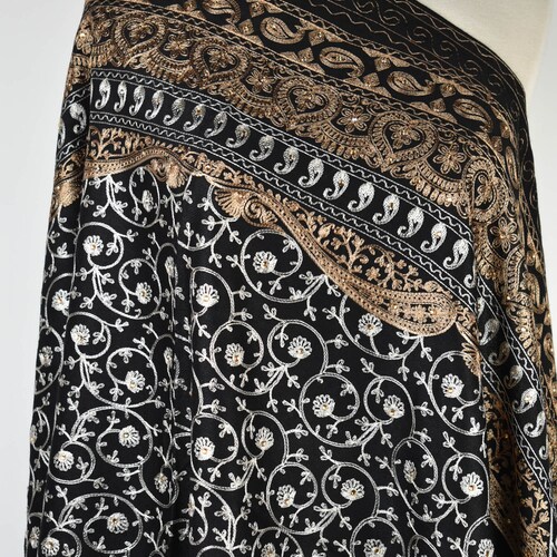 Black Scarf for women, wool shawl, ,embroidered shawl, pashmina embroidered shops shawl, wool shawl wrap,