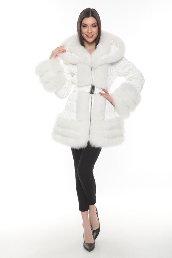 Women Down White Jacket With Natural Fox Fur Trim Winter Hoodie Coat Gift for Lady Women Stylish and Luxury Jacket Fox Fur Etsy Australia