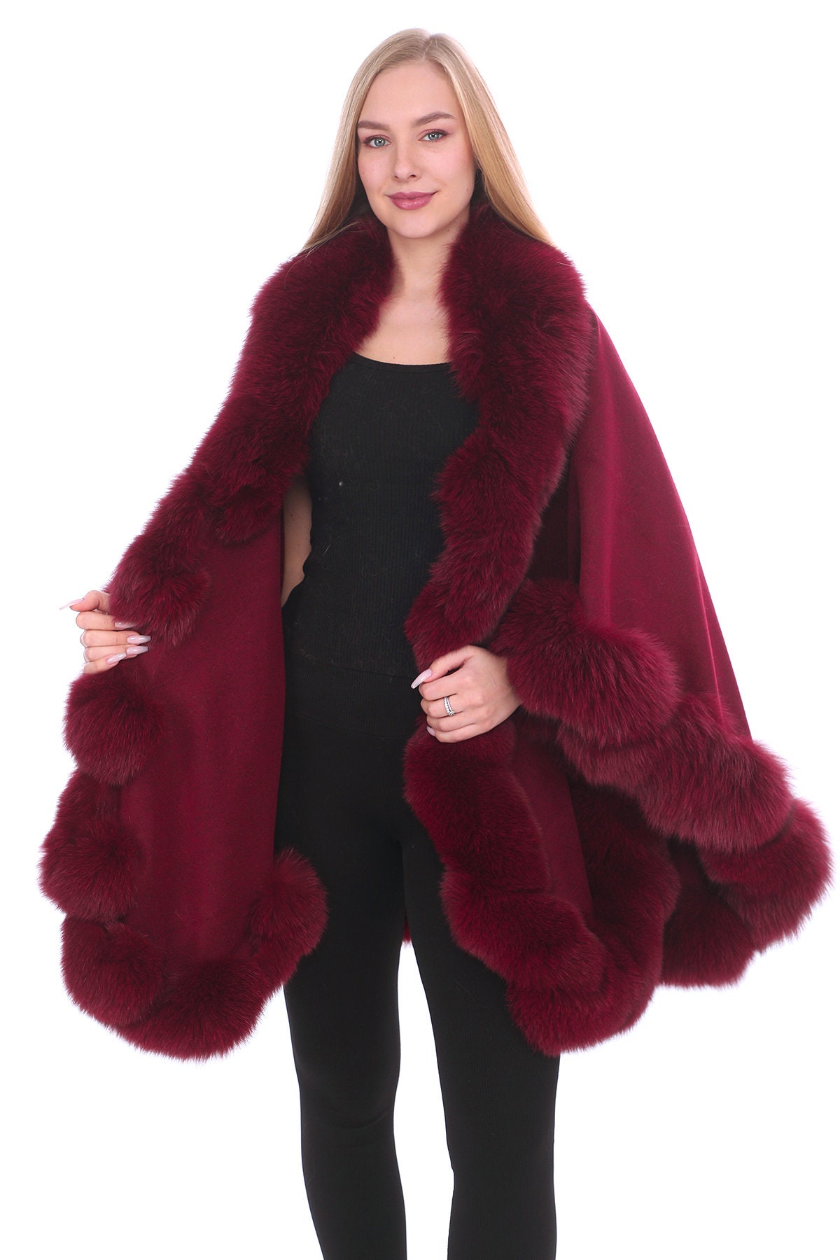ポンチョ・ケープ GIOVI FW23 Cape with fur inserts (L441/4CARAMELLO) 00000000_zi_65fe7e4f-0e3b-4c1d