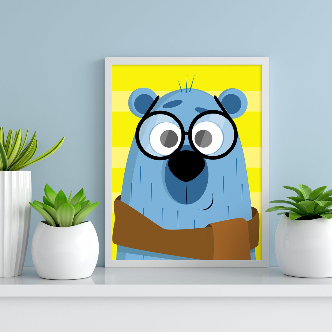 Cute Blue Bear Poster in Kids Room Bear Wall Decor Nursery | Etsy