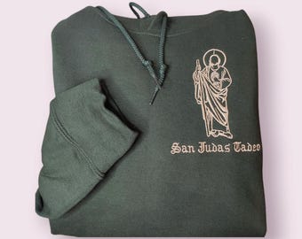 Sudadera con capucha unisex de San Judas Tadeo bordada.
