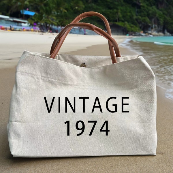 Cadeau 50e anniversaire pour femme - sac fourre-tout de plage vintage 1974 - cadeau personnalisé - cadeau pour femme BG563